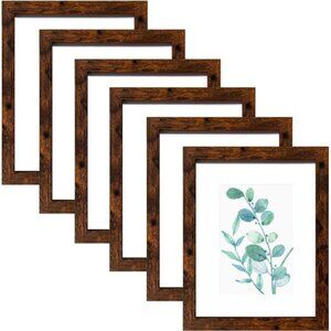 New 8x10 Picture Frame Dark Brown Set of 6, Display Pictures 5x7 With mat